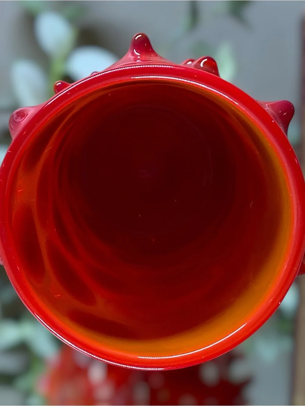 Vintage Large Applied Art Glass Vase Chunky 10 5/8” Tall Red Amberina Hand Blown